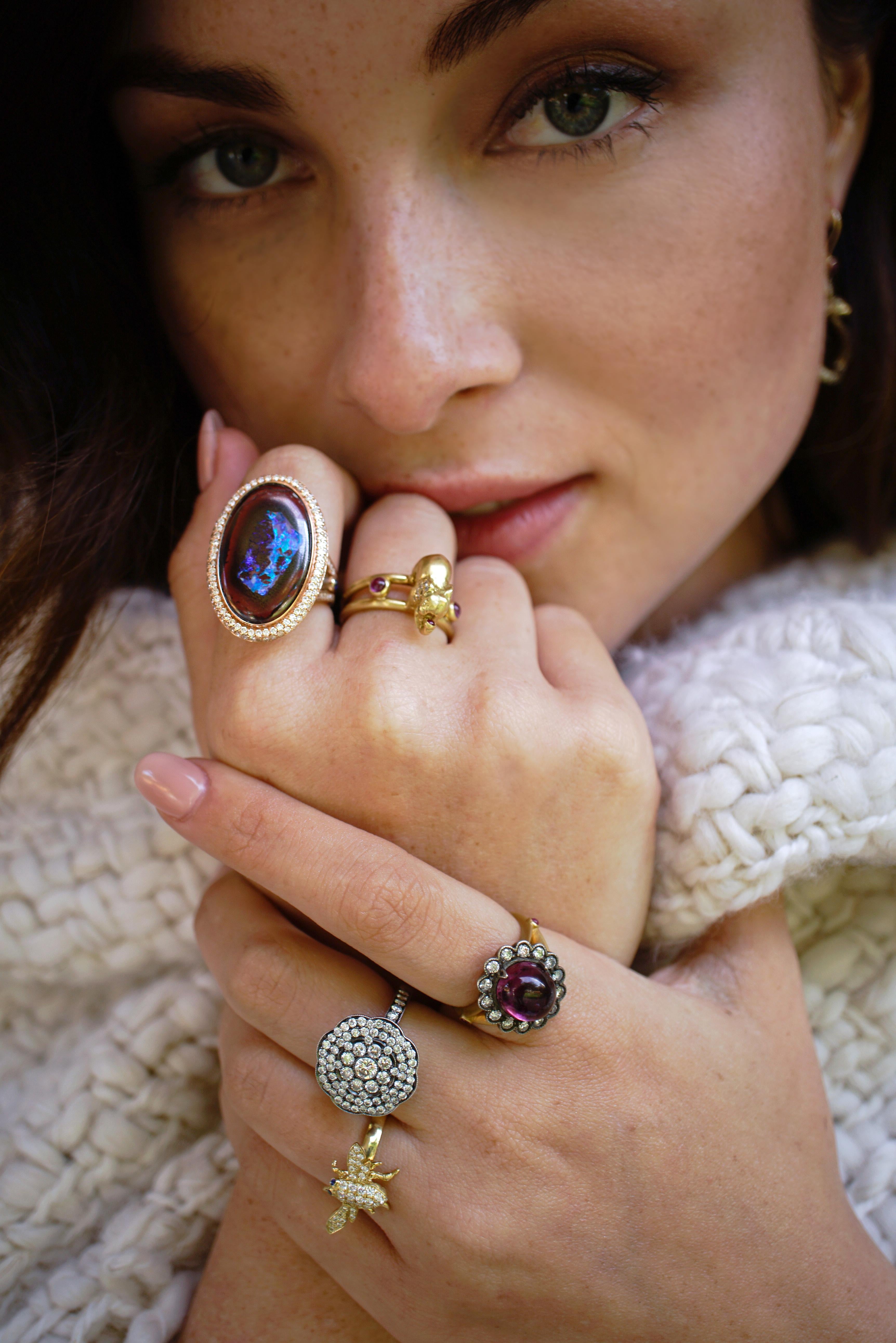Oval Cut Amy Y's Australian Yowah Opal, Diamond and 18K Gold, Contemporary Ring 'Sarah'