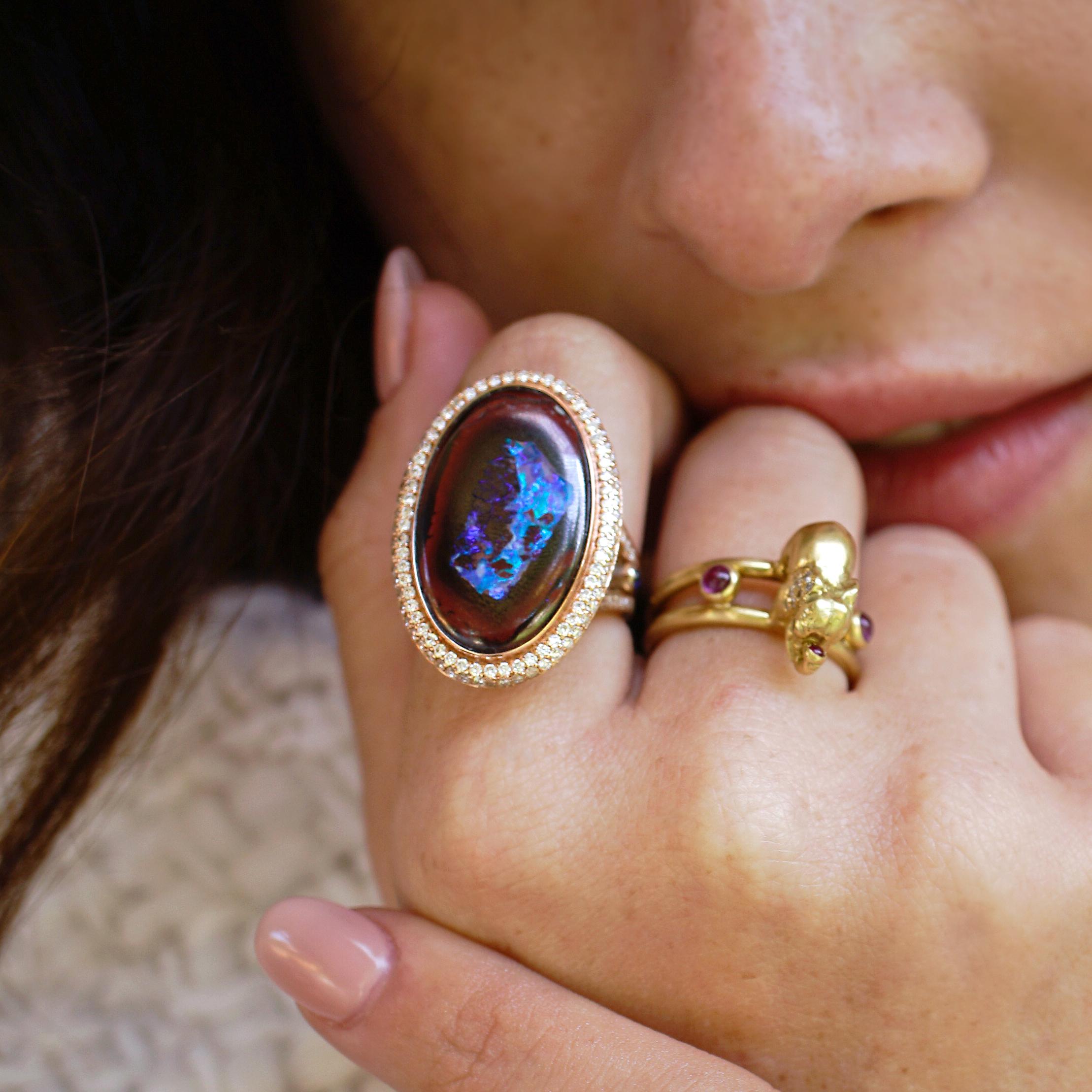 Amy Y's Australian Yowah Opal, Diamond and 18K Gold, Contemporary Ring 'Sarah' In New Condition In Santa Monica, CA