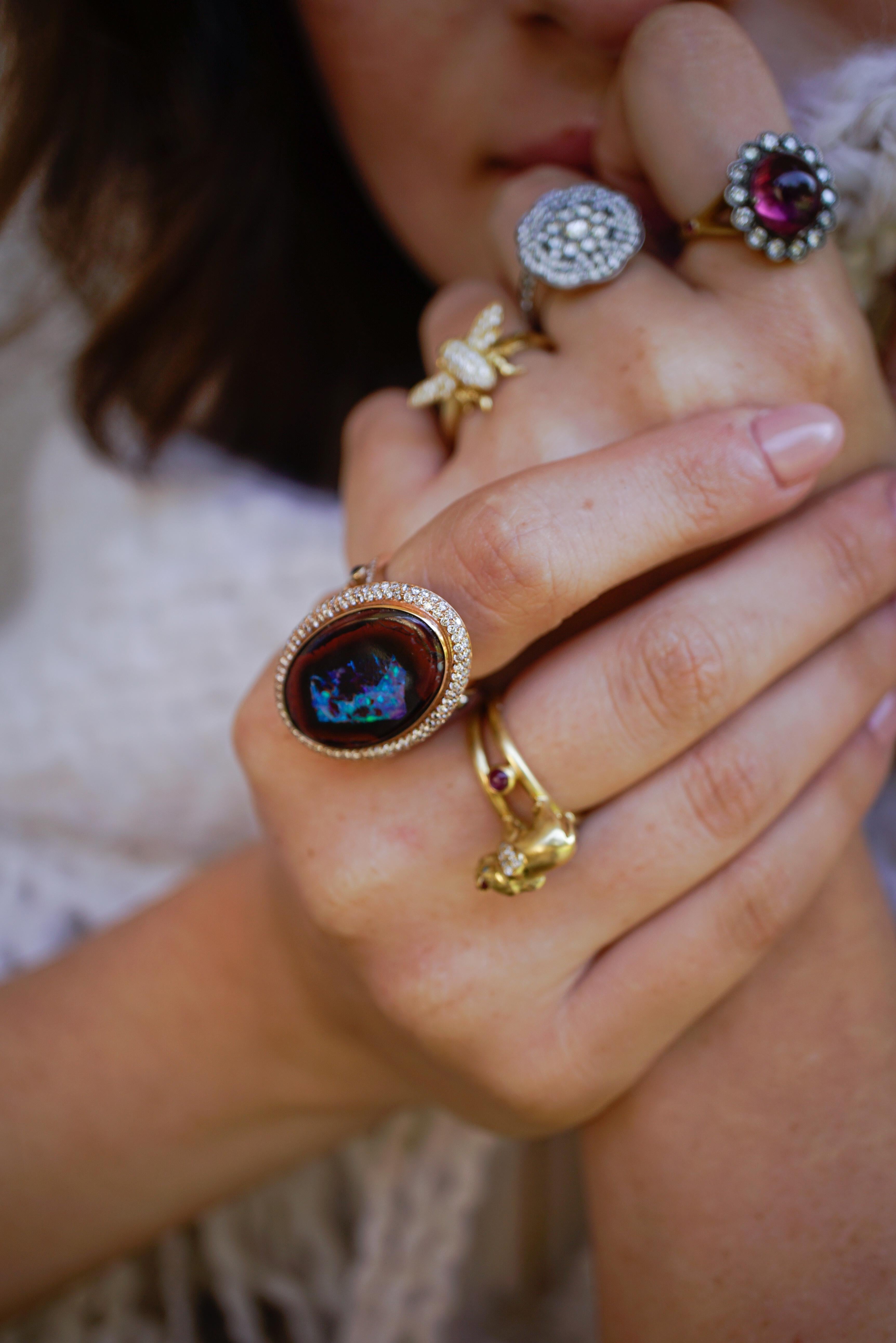 Women's Amy Y's Australian Yowah Opal, Diamond and 18K Gold, Contemporary Ring 'Sarah'