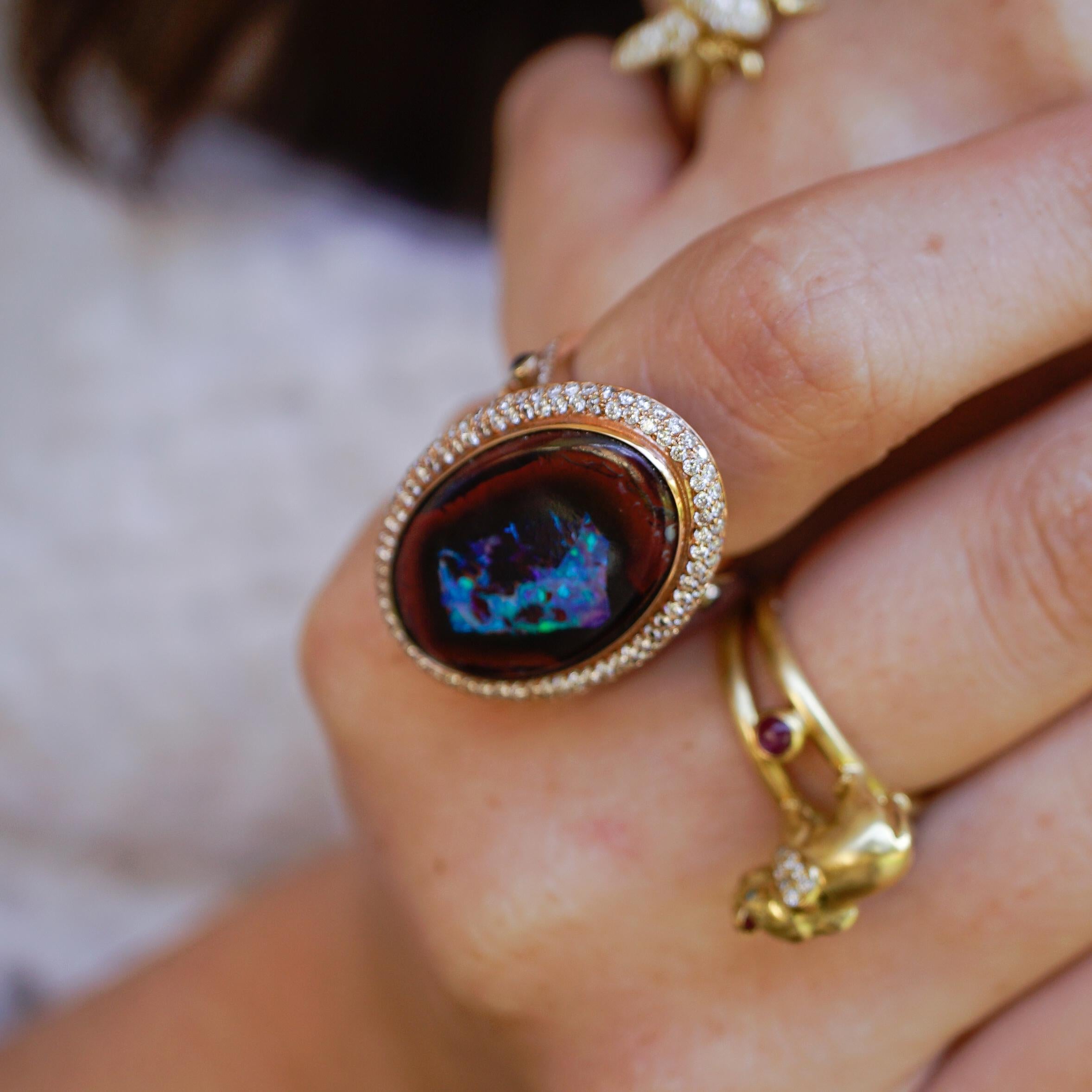 Amy Y's Australian Yowah Opal, Diamond and 18K Gold, Contemporary Ring 'Sarah' 1