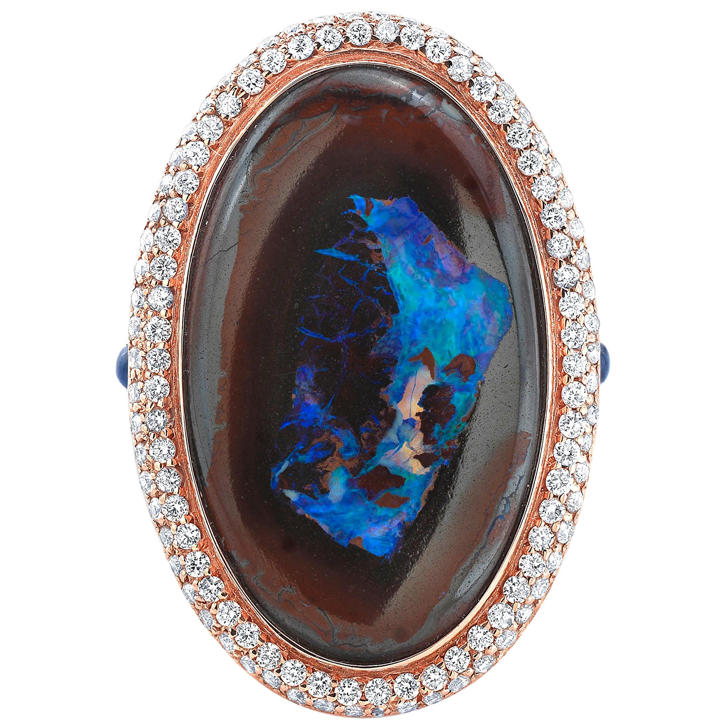 Amy Y's Australian Yowah Opal, Diamond and 18K Gold, Contemporary Ring 'Sarah'