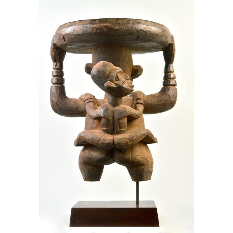 Carved Amyas Naegele Babanki Maternity Stool in Wood For Sale
