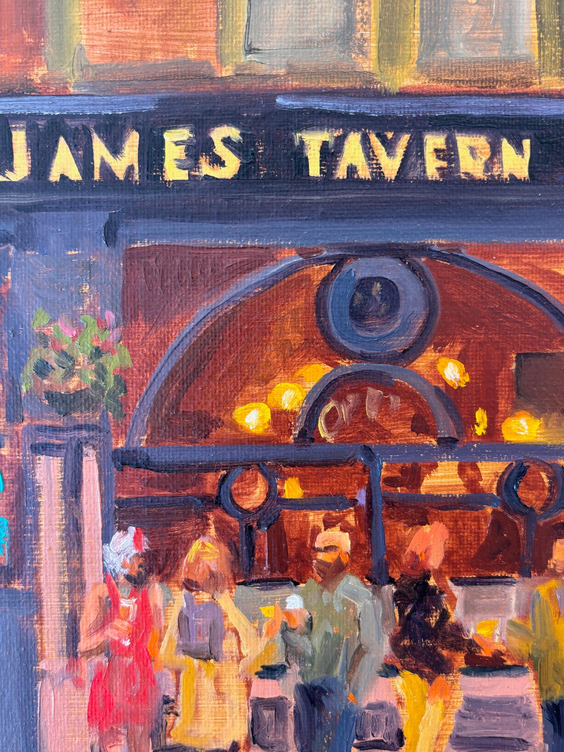A Toast in Red - original cityscape impressionism oil - contemporary art For Sale 1