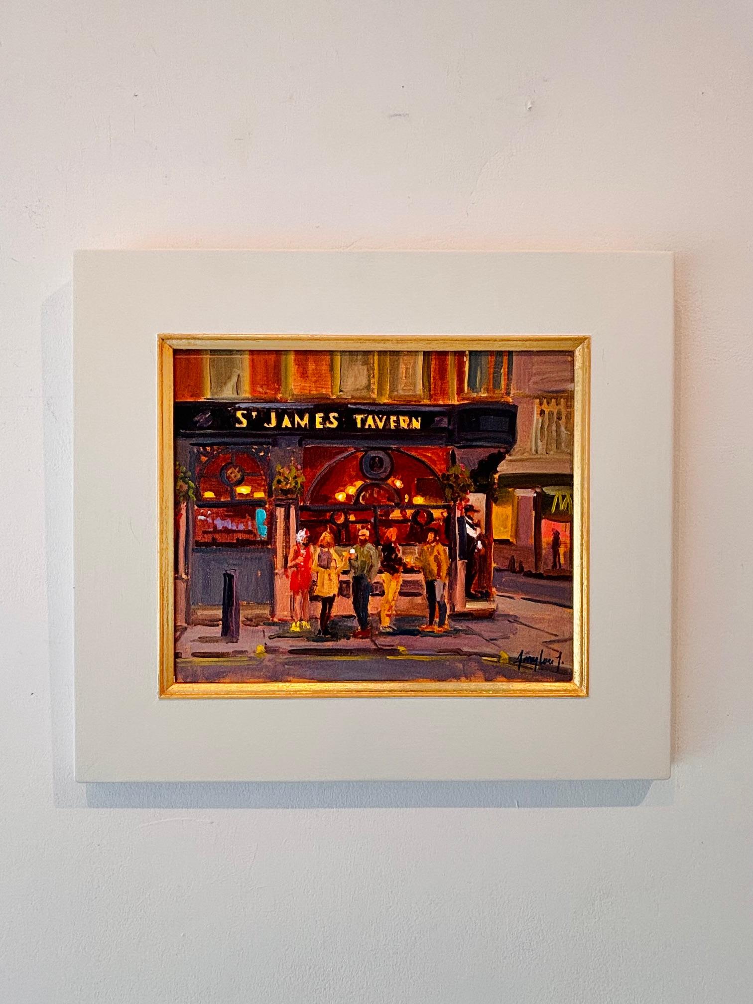 Un brindis en rojo - paisaje urbano original impresionismo óleo - arte contemporáneo