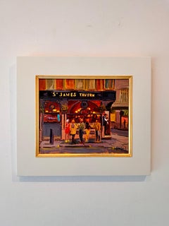 Un brindisi in rosso - paesaggio urbano originale - olio impressionista - arte contemporanea