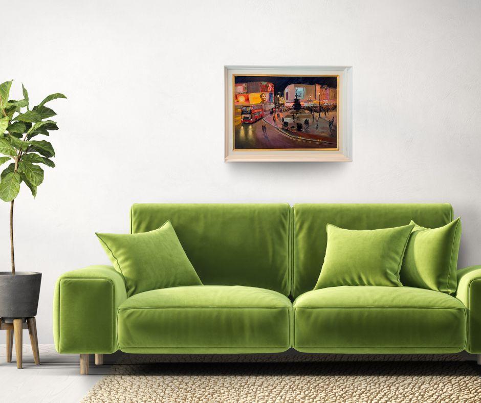 Menschenmassen am Piccadilly - Original Stadtbild Impressionismus Öl - zeitgenössische Kunst im Angebot 1