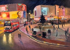 Crowds at Piccadilly - original cityscape impressionism oil - contemporary art