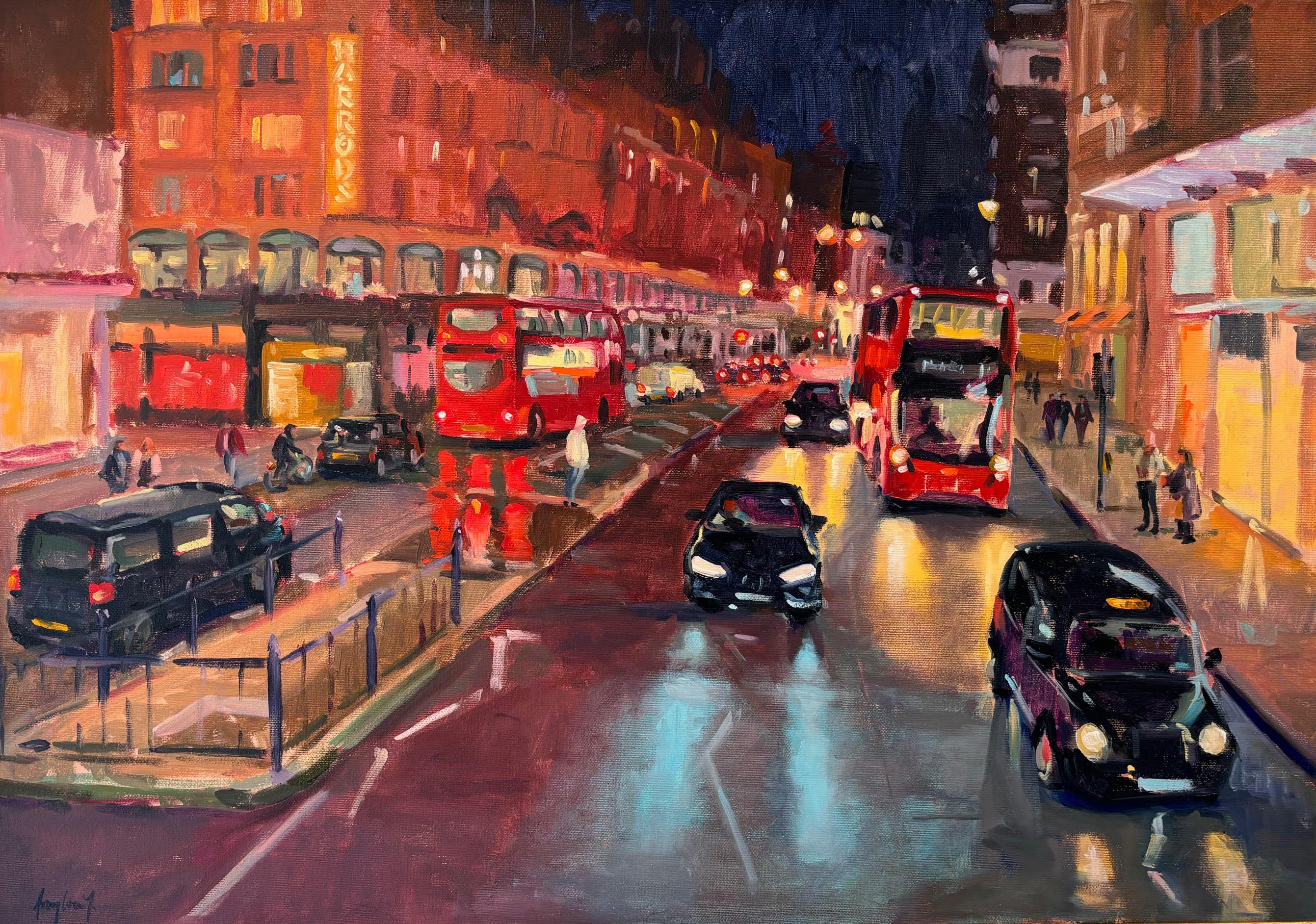 Knightsbridge Glow - original cityscape impressionism oil - contemporary art - Art by Amylou Jennings
