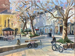 Luce del sole su Duke of York Sq - paesaggio urbano originale, impressionismo, arte contemporanea
