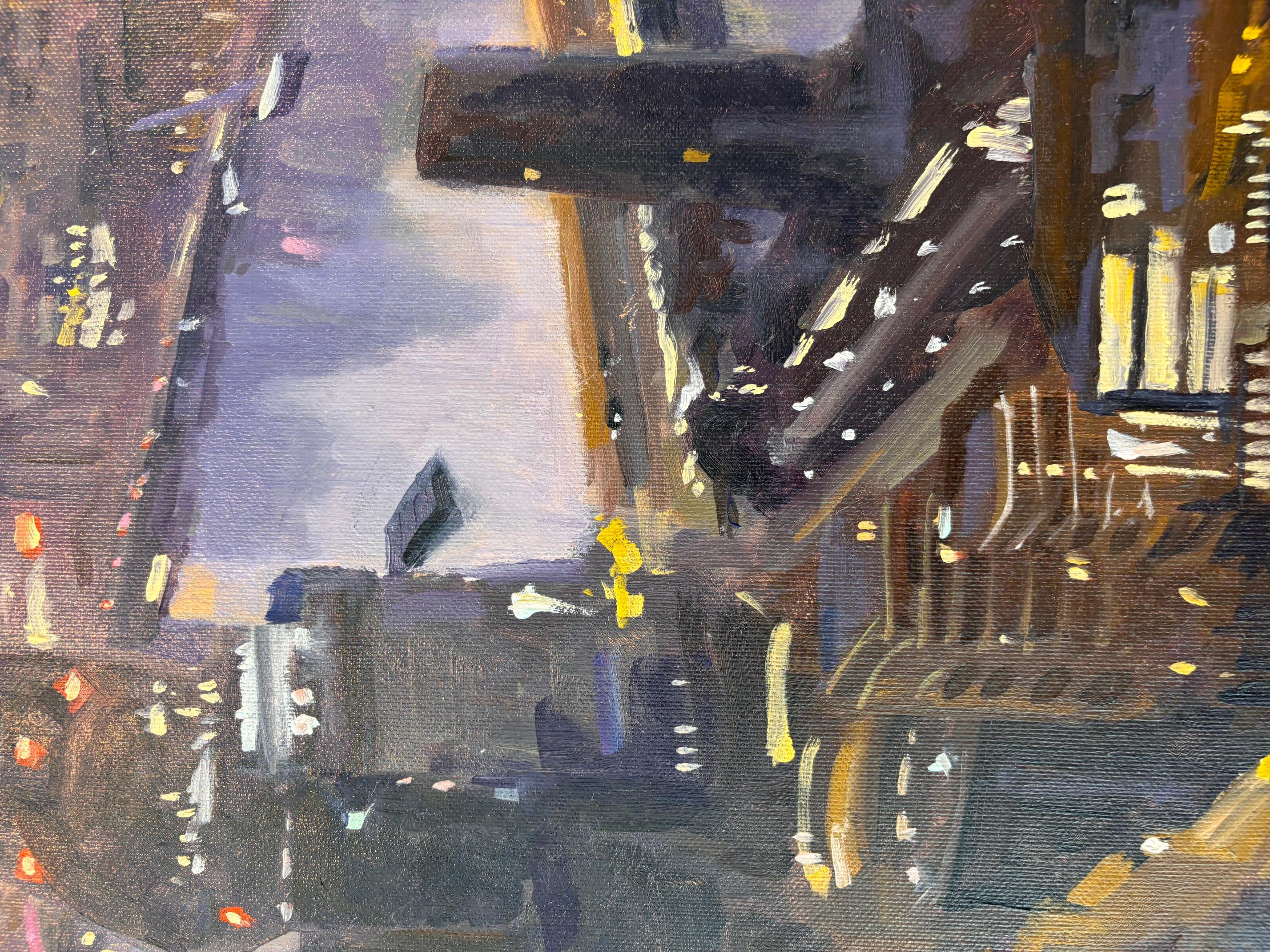 Die Stadt des Lebens - Original Stadtbild Impressionismus Öl - zeitgenössische Kunst (Schwarz), Landscape Painting, von Amylou Jennings