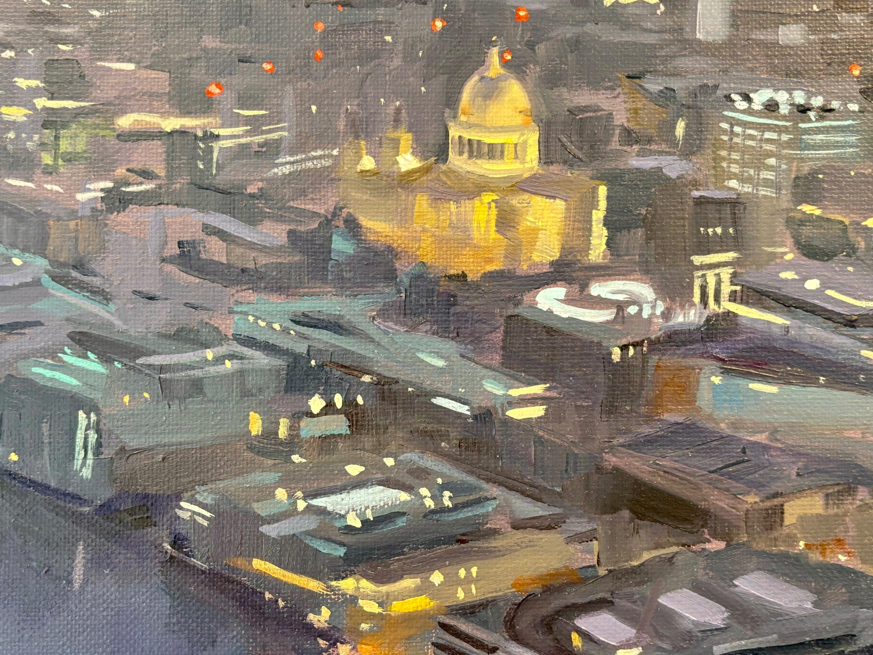 The Late Shift - Original Stadtbild Impressionismus Öl - zeitgenössische Kunst im Angebot 1