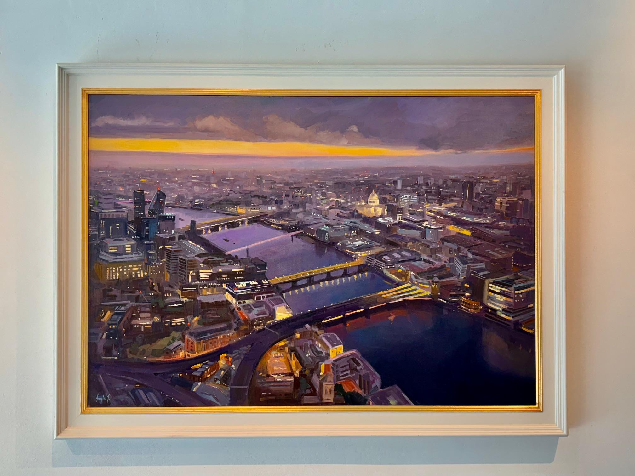 The Late Shift - Original Stadtbild Impressionismus Öl - zeitgenössische Kunst im Angebot 2