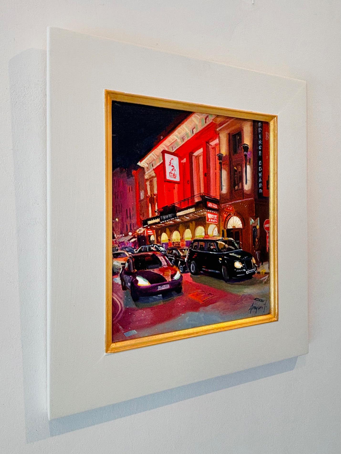 Nervenkitzel der Nacht - Original Stadtbild Impressionismus Öl - zeitgenössische Kunst im Angebot 1