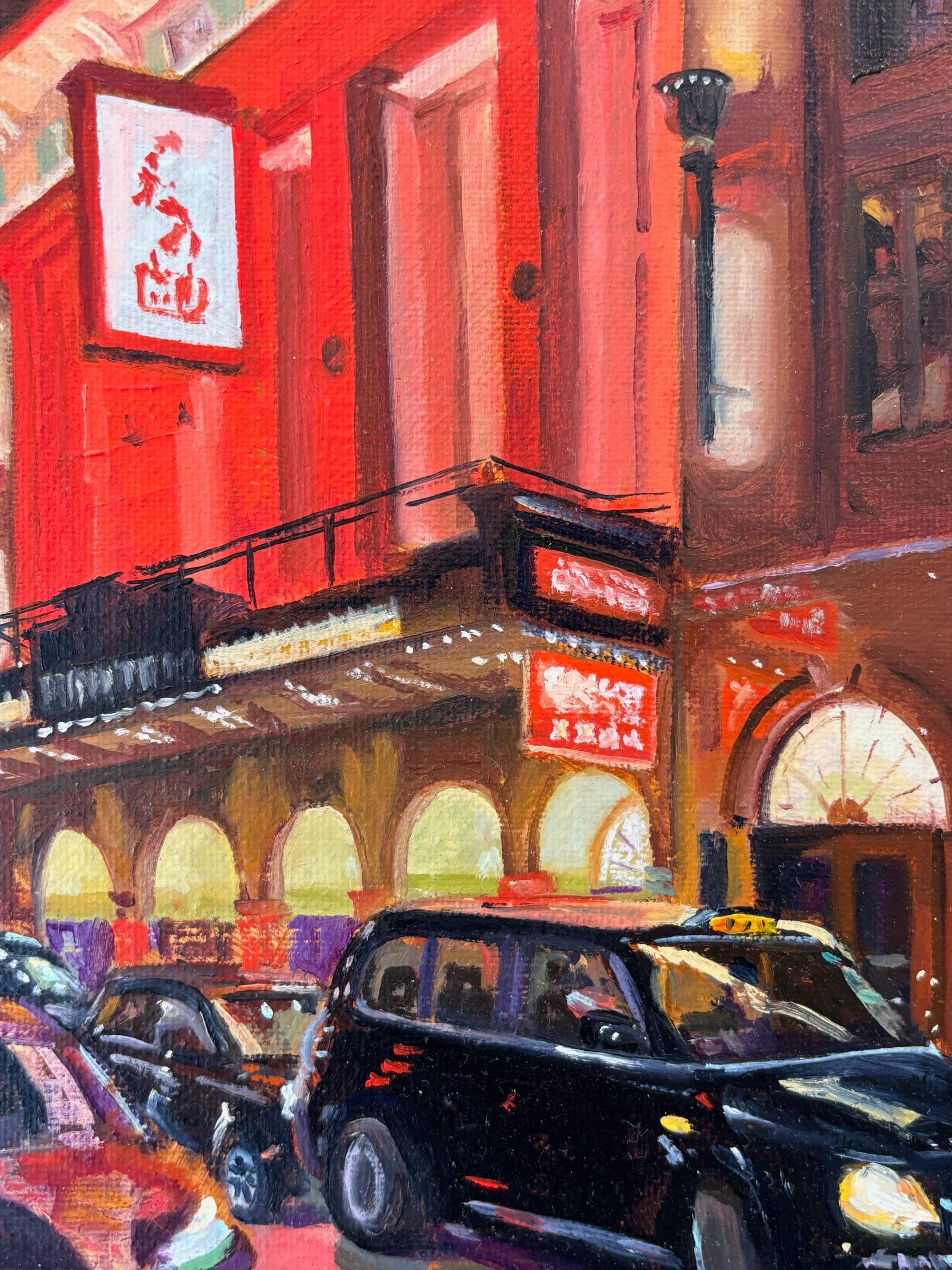 Nervenkitzel der Nacht - Original Stadtbild Impressionismus Öl - zeitgenössische Kunst im Angebot 2