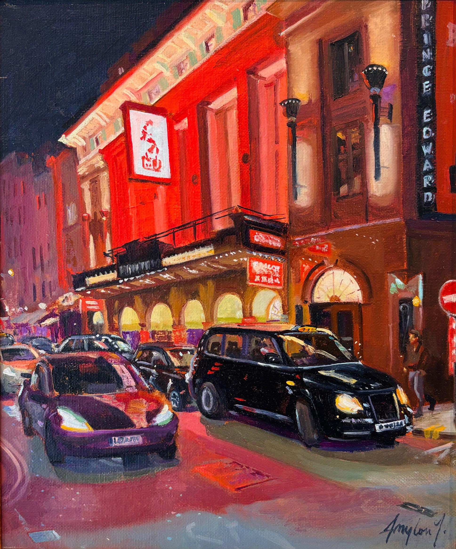 Nervenkitzel der Nacht - Original Stadtbild Impressionismus Öl - zeitgenössische Kunst