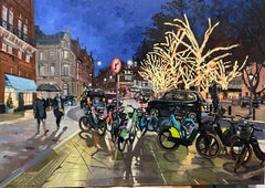 Where the Lights Gather - opera d'arte contemporanea originale con paesaggio urbano e impressionismo