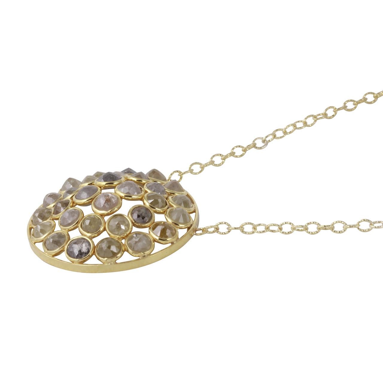 Natural Color Dome Rose Cut Diamond Necklace set in 18k Yellow gold designed by Amyn The Jeweler.

30 Color Diamonds  7.30cts. 

Passionately Created and Made in Los Angeles.

Model: NDOMELRG


