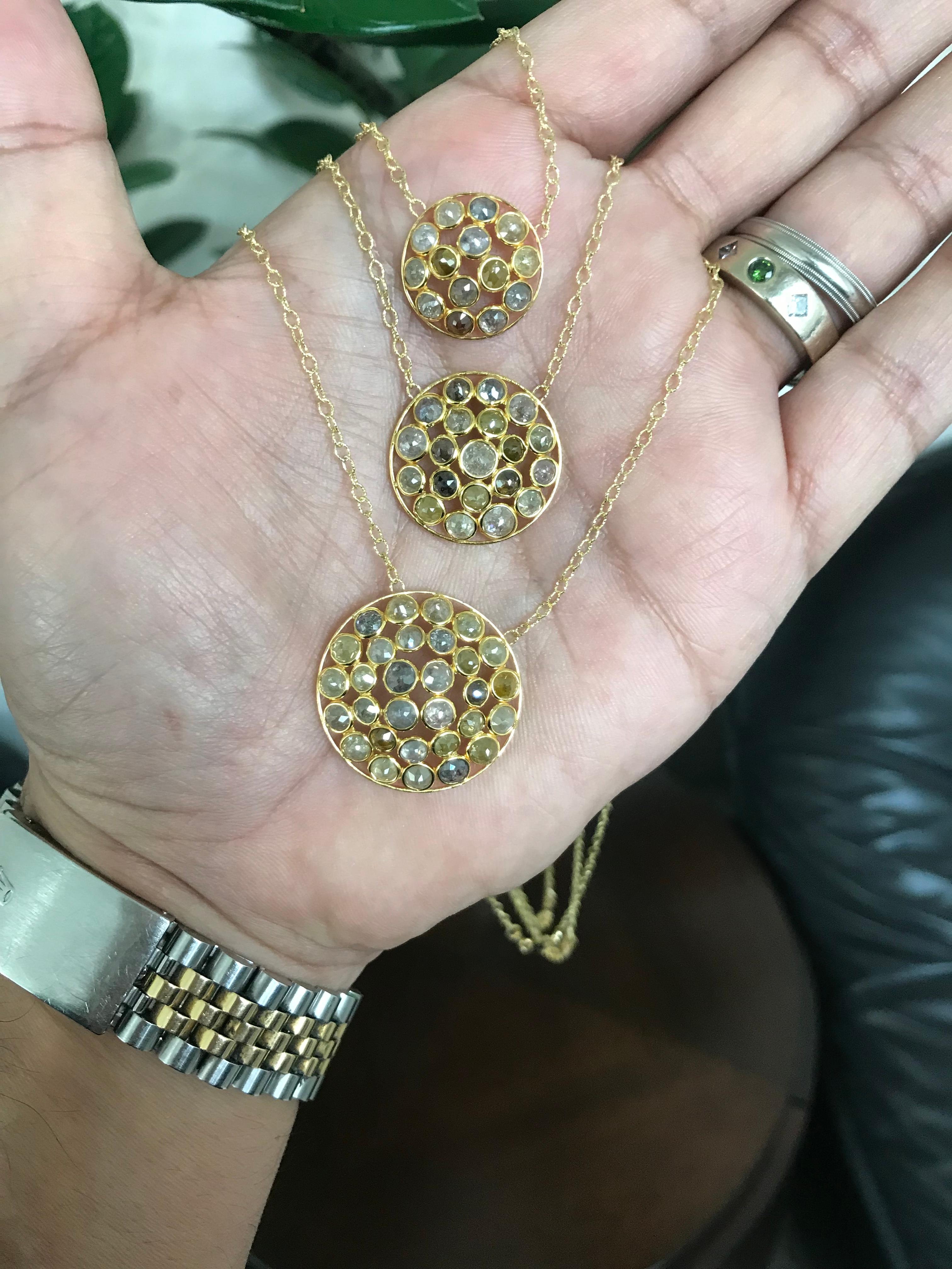 Natural Color Dome Rose Cut Diamond Necklace set in 18k Yellow gold designed by Amyn The Jeweler.

14 Color Diamonds  3.45cts.

Passionately Created and Made in Los Angeles.

Model: NDOMESML


