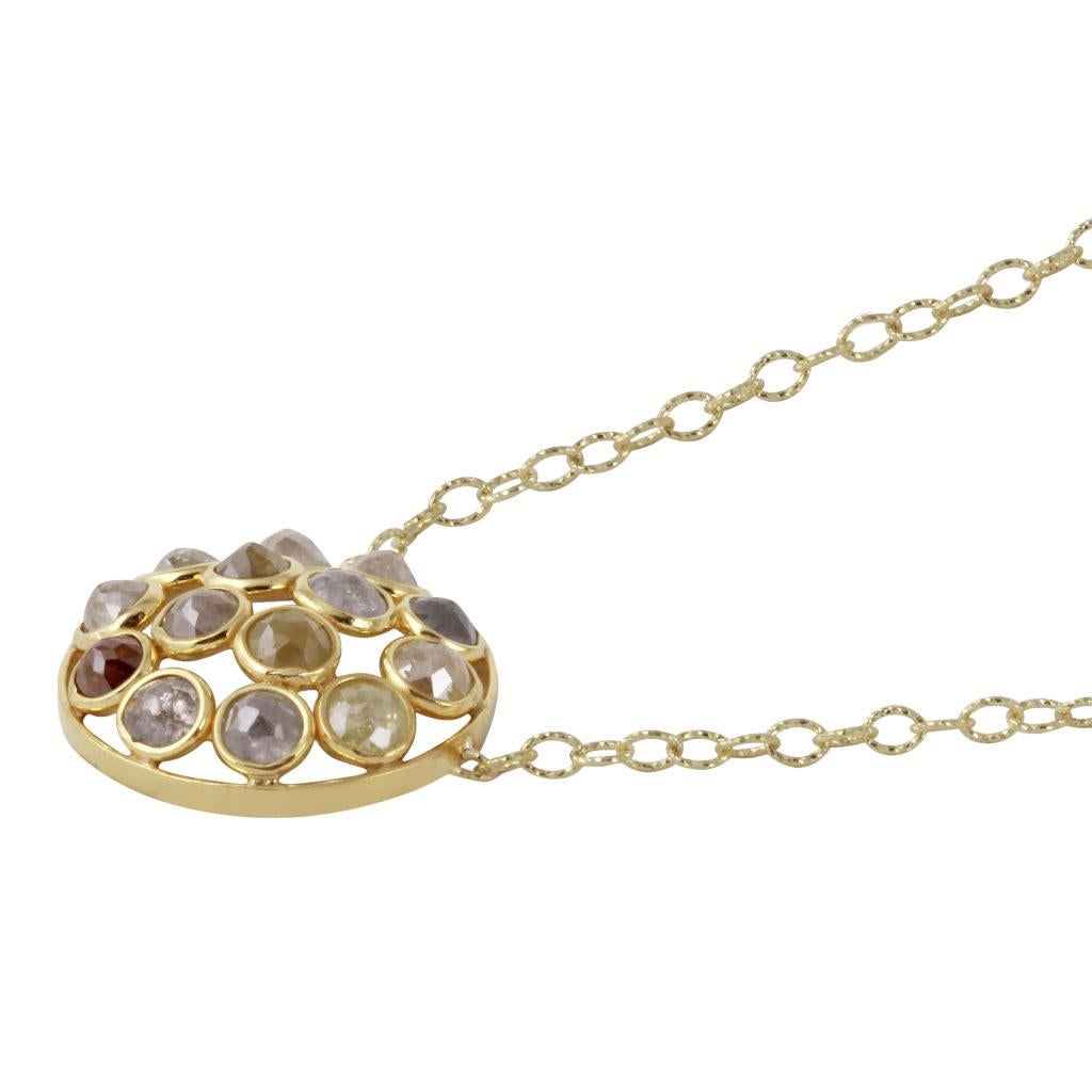 Amyn, Dome Rose Cut Diamond Necklace in 18k Yellow Gold In New Condition For Sale In Santa Monica, CA