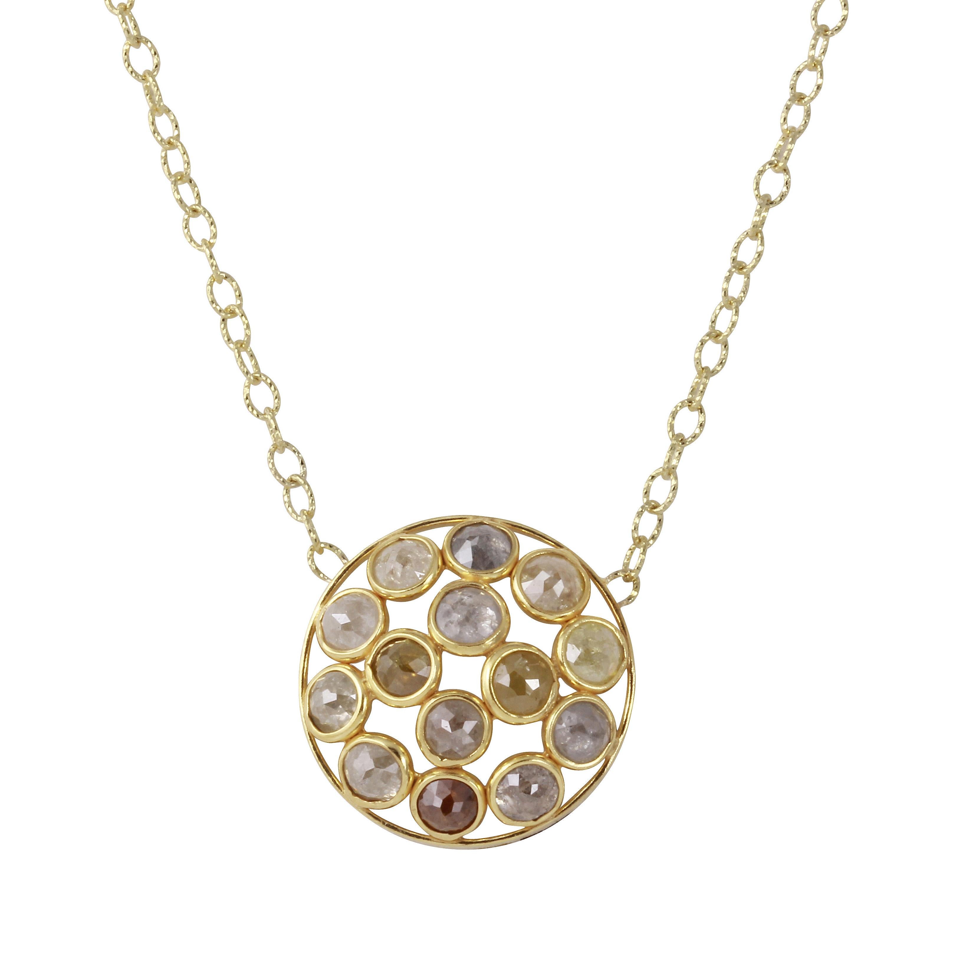Amyn, Dome Rose Cut Diamond Necklace in 18k Yellow Gold For Sale