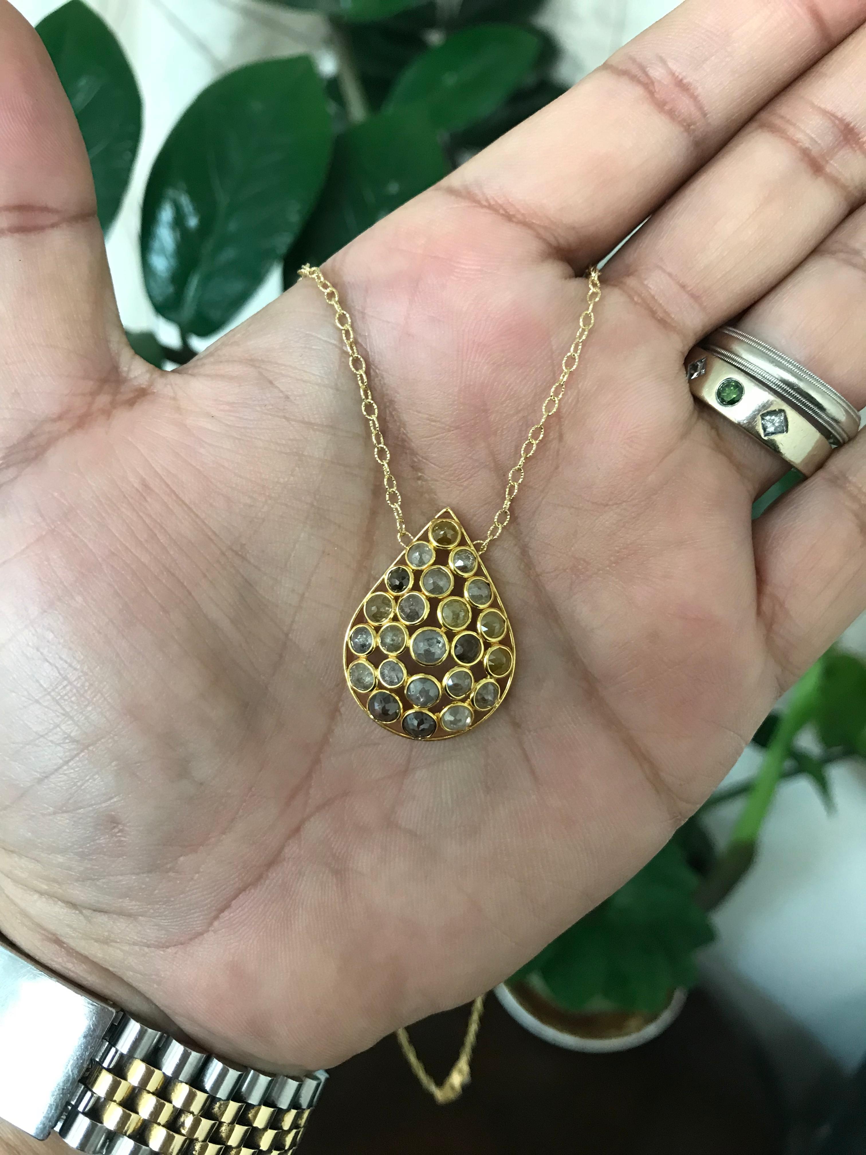 Natural Color Drop Rose Cut Diamond Necklace set in 18k Yellow gold designed by Amyn The Jeweler.

23 Color Diamonds  4.85cts. 

Passionately Created and Made in Los Angeles.

Model: NDROPLRG


