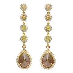 Amyn, Drop Rose Cut Pendant Dangle Diamond Earrings in 18k Yellow Gold