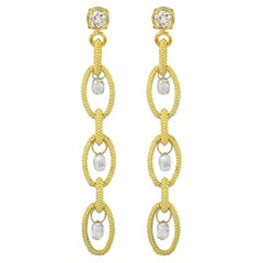 Amyn Etruscan Oval Granulated Link Earrings with Diamond Briolettes in 18k Gold
