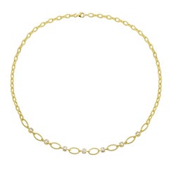 Amyn, Etruscan Oval Granulated Link Necklace with Diamonds in 18k Gold