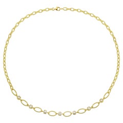Amyn, Etruscan Oval Granulated Link Necklace with Diamonds in 18k Gold