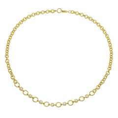 Amyn, Etruscan Round Granulated Link Necklace with Diamonds in 18k Gold