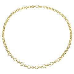 Amyn, Etruscan Round Granulated Link Necklace with Diamonds in 18k Gold
