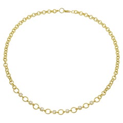 Amyn, Etruscan Round Granulated Link Necklace with Diamonds in 18k Gold