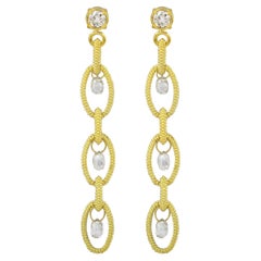 Amyn Etruscan Trapeze Granulated Link Earrings with Diamond  in 18k Gold