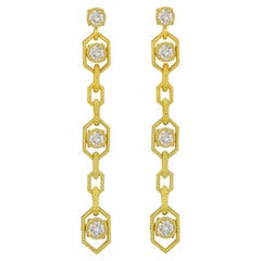 Amyn Etruscan Trapeze Granulated Link Earrings with Diamond  in 18k Gold