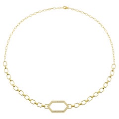 Amyn, Etruscan Trapeze Link Necklace with Diamond Pendant in 18k Gold