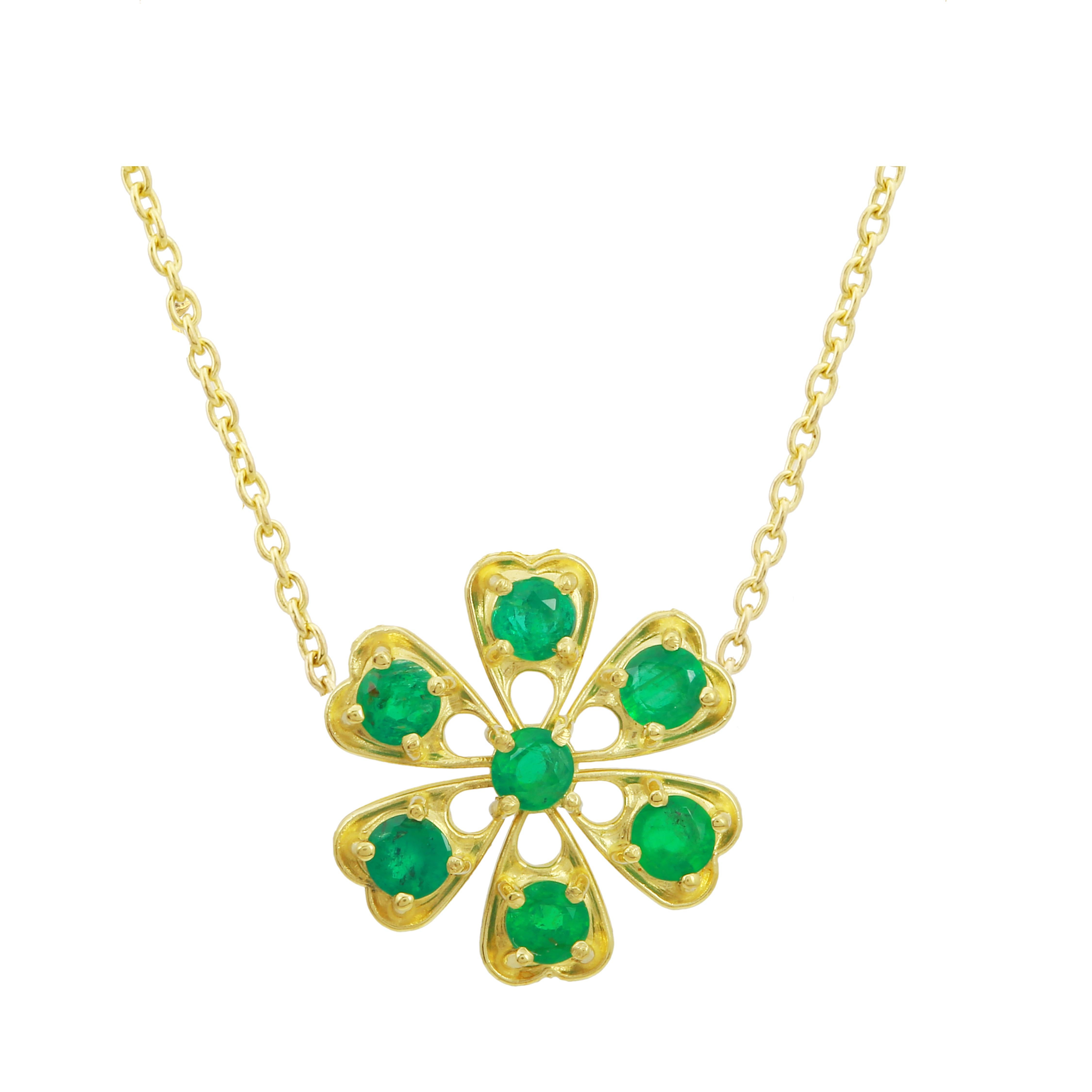 Amyn, Florette Emerald Necklace in 18k Yellow Gold For Sale