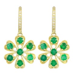 Amyn, Florette Emerald Pendant Earrings with Diamond Hoops in 18k Yellow gold