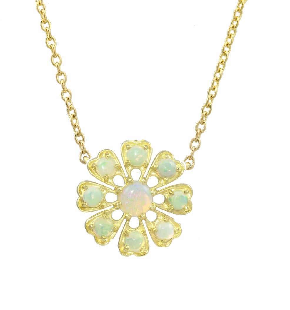 Cabochon Amyn, Florette Opal Necklace in 18k Yellow Gold For Sale