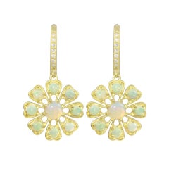 Amyn, Florette Opal Pendant Earrings with Diamond Hoops in 18k Yellow Gold