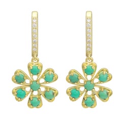 Amyn, Florette Turquoise Pendant Earrings with Diamond Hoops in 18k Yellow Gold