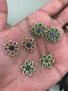 Amyn, Spear Florette Emerald and Sapphire Post Earrings in 18k Yellow Gold