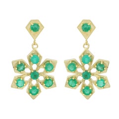 Amyn, Spear Florette Emerald Pendant Post Earrings in 18k Yellow Gold