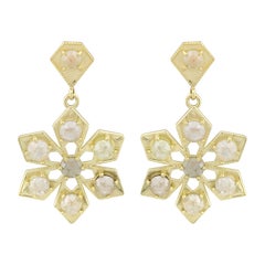 Amyn, Spear Florette Rose Cut Diamond Pendant Post Earrings in 18k Yellow Gold