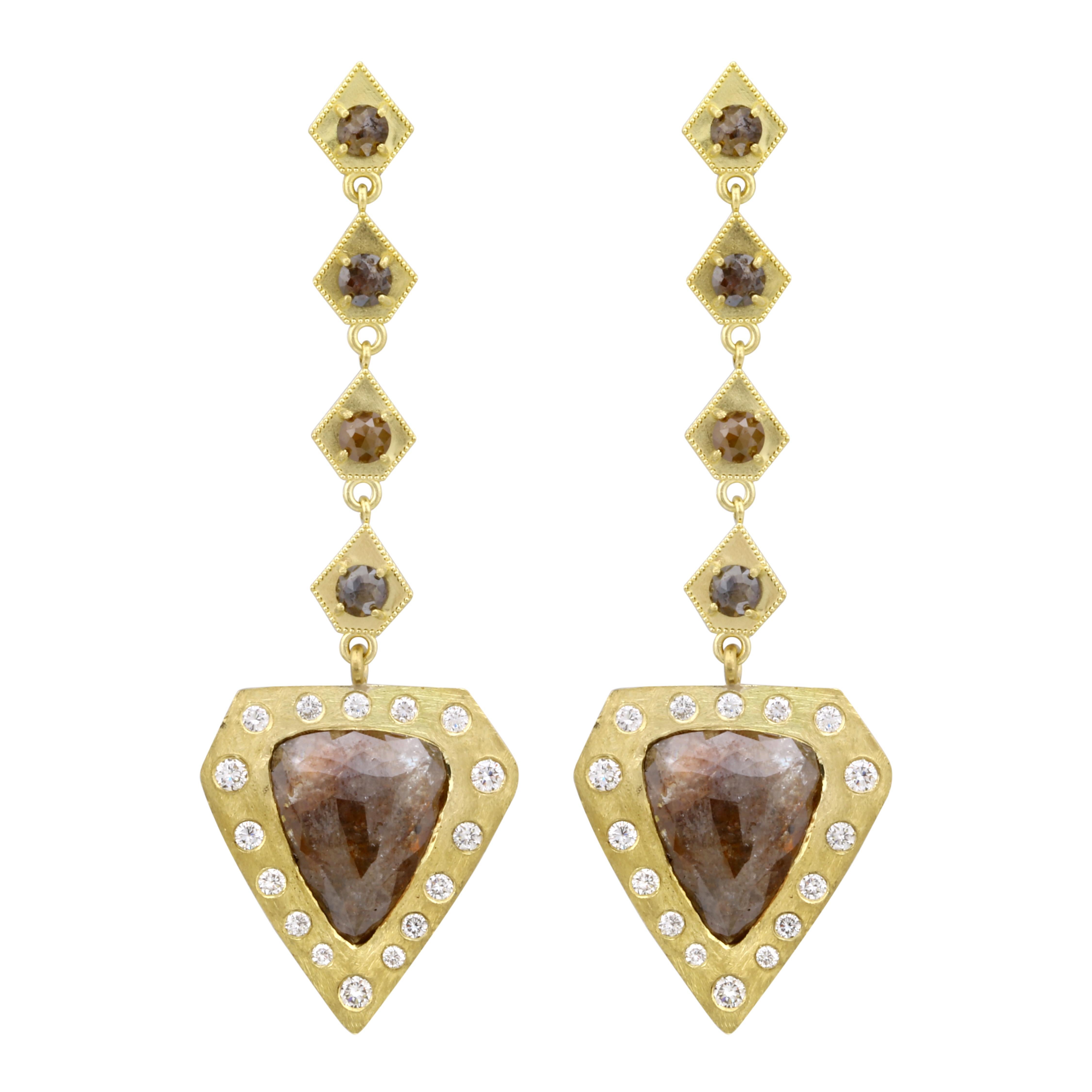 Triangle Diamond Gold Dangle Earrings at 1stDibs