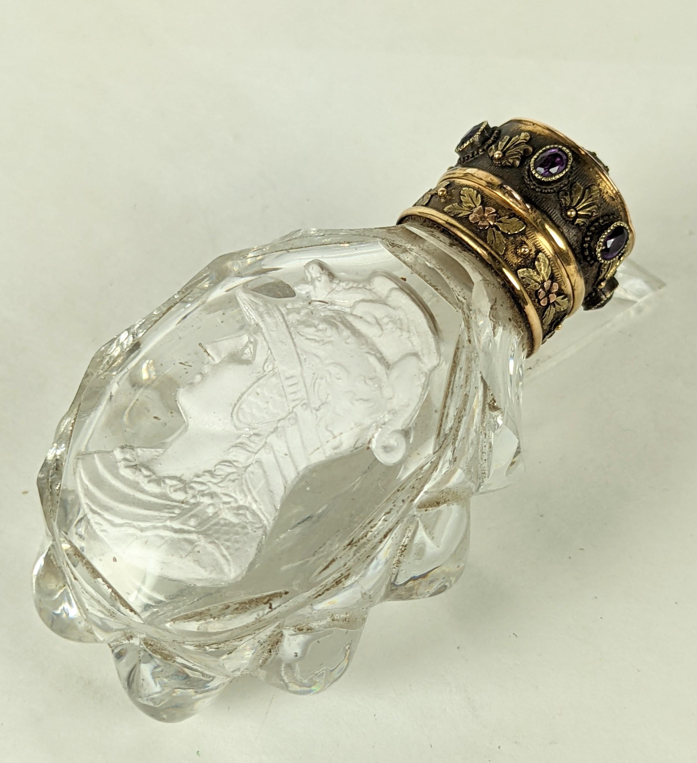 Amythest and Gold Sulphide Scent Bottle on Stand In Good Condition For Sale In Riverdale, NY