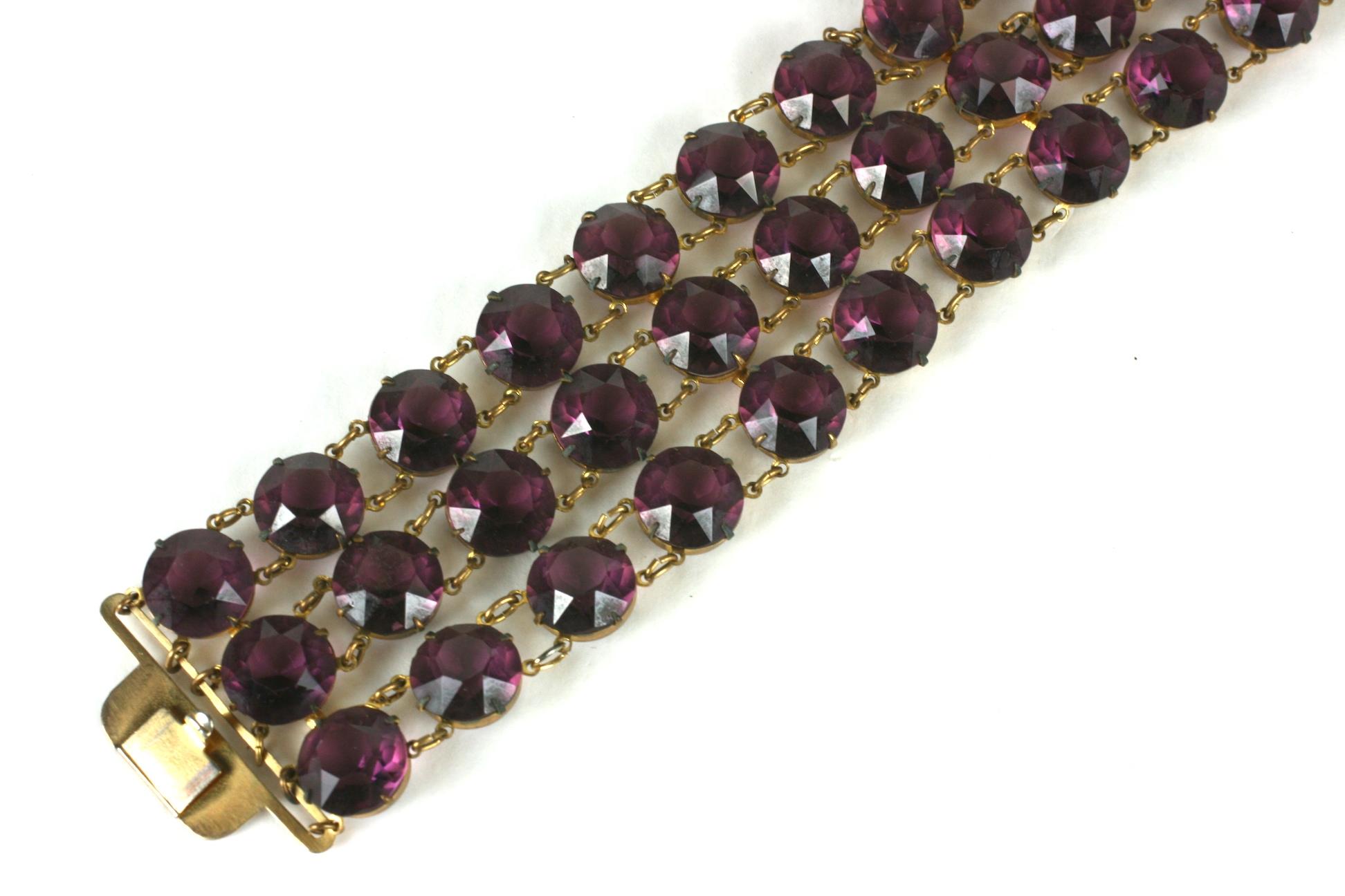 Pulsera de eslabones de cristal Amythest Art Decó en venta