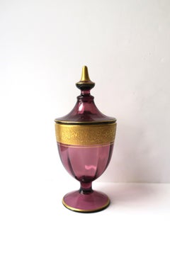 Boîte à urnes en verre violet et or Amythyst de style Moser