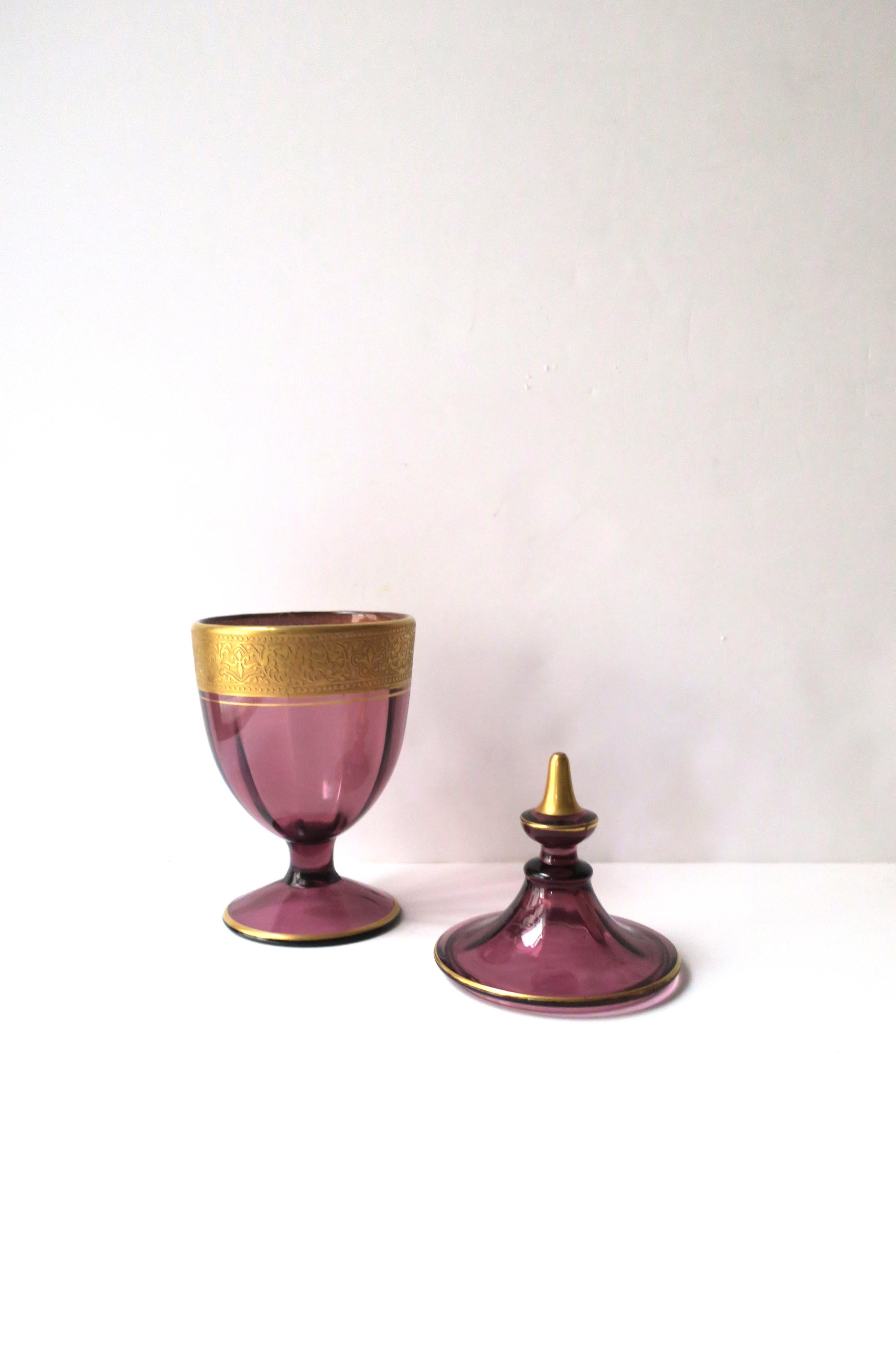 Amythyst Purple and Gold Moser Style Glass Urn Box  In Good Condition For Sale In New York, NY