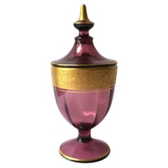Amythyst Purple and Gold Moser Style Glass Urn Box
