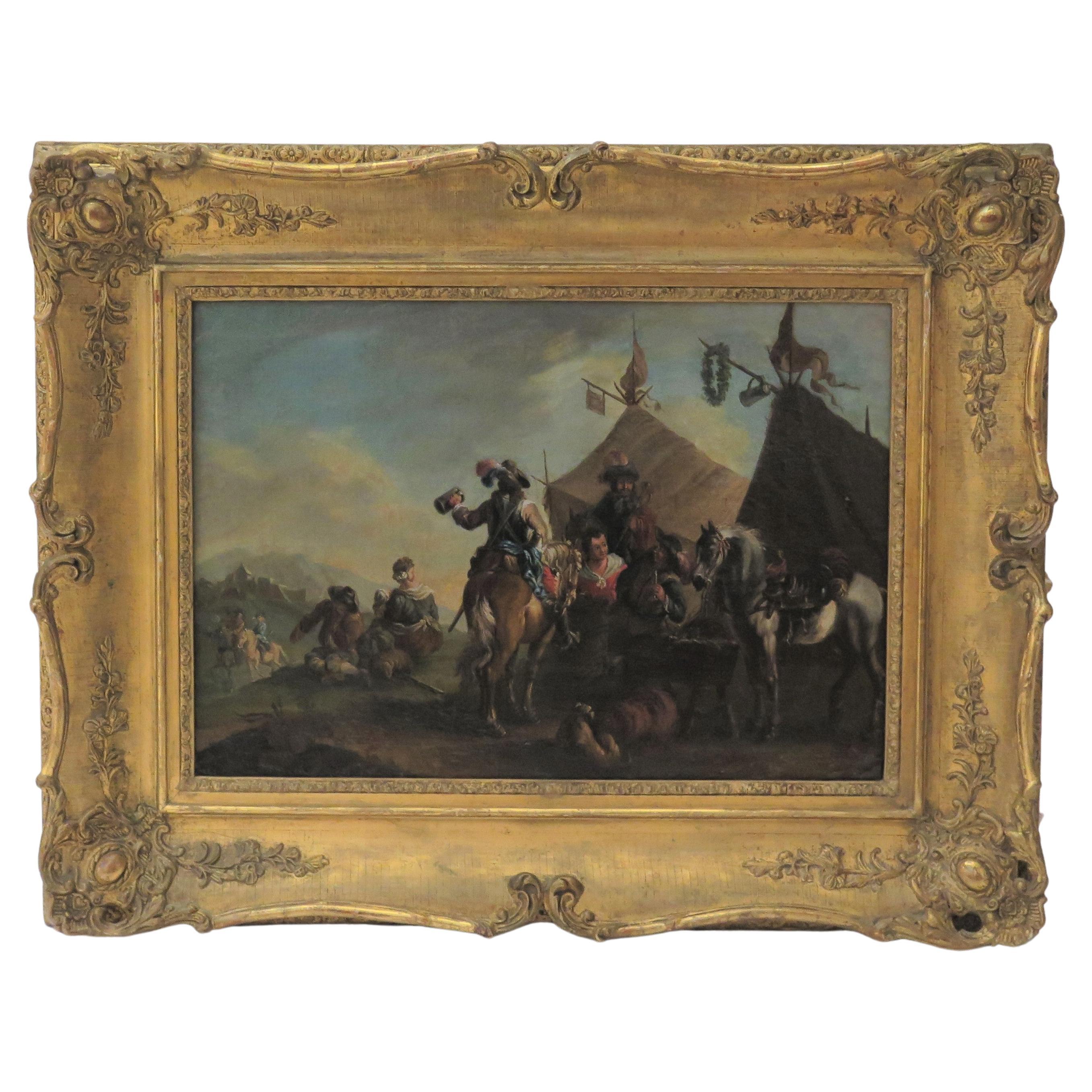 Scène à l'huile sur toile du XVIIe siècle d'après Philips Wouwerman (hollandais, 1619-1668) en vente